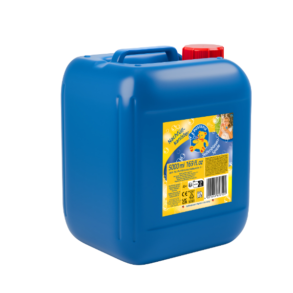 PUSTEFIX Nachfüllkanister mit 5.000 ml Seifenblasenflüssigkeit.